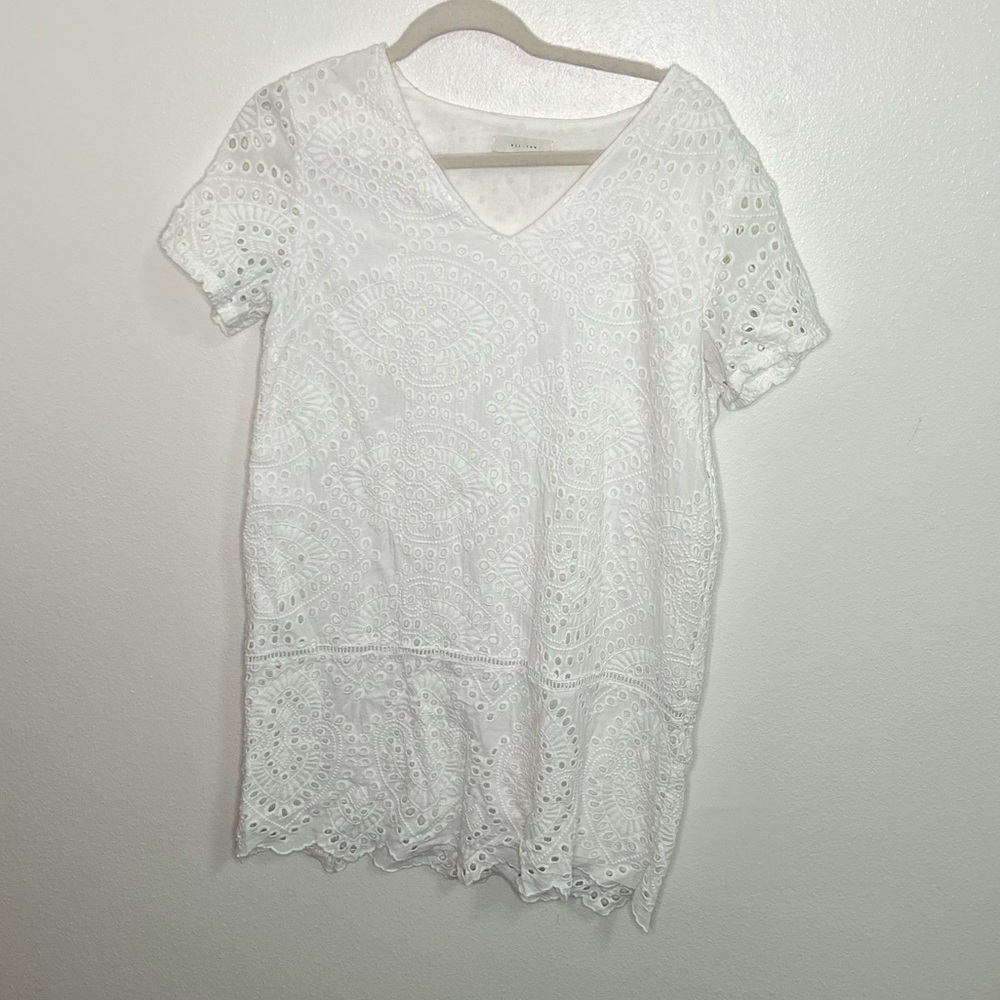 all: row white eyelet pattern dress